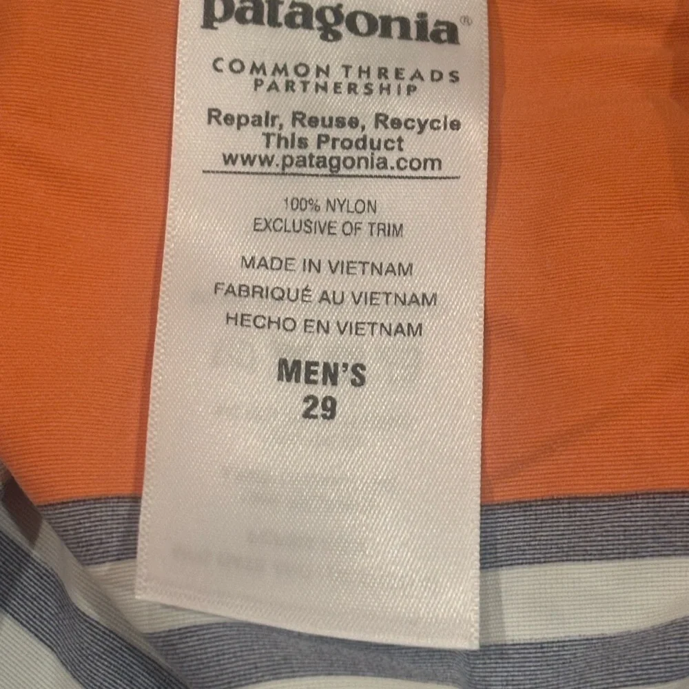 Patagonia Men's Swim Shorts‎ - Orange, Blue, and Black Stripes